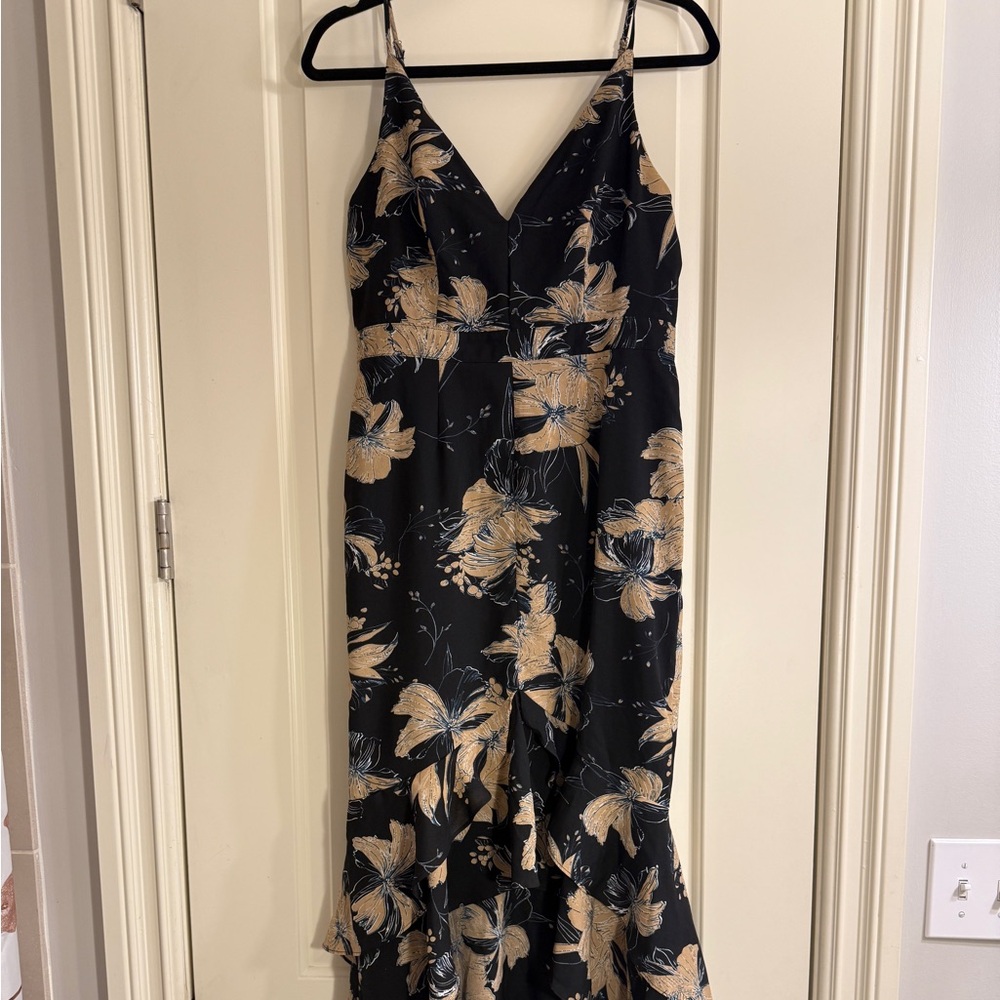Lulu's Elegant Black and Gold Floral Maxi Dress